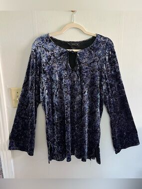 Vintage Venezia Top Womens XL Blue Velvet Burnout Paisley Whimsigoth Fairy